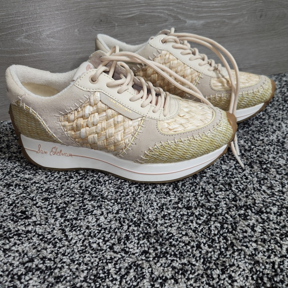 Sam Edelman Jianna Platform Sneaker Women's US 9 woven raffia Wicker suede trim